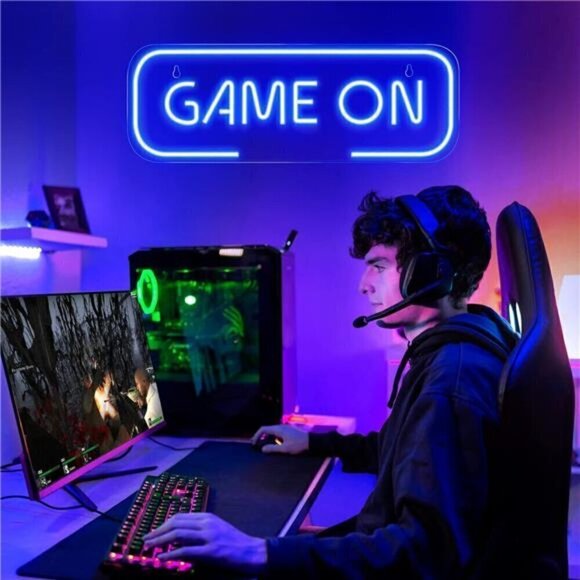 Gaming Neon Sign Game On Blue Room Decor LED Teen Boy Room Gamer Wall Console - Picture 5 of 8